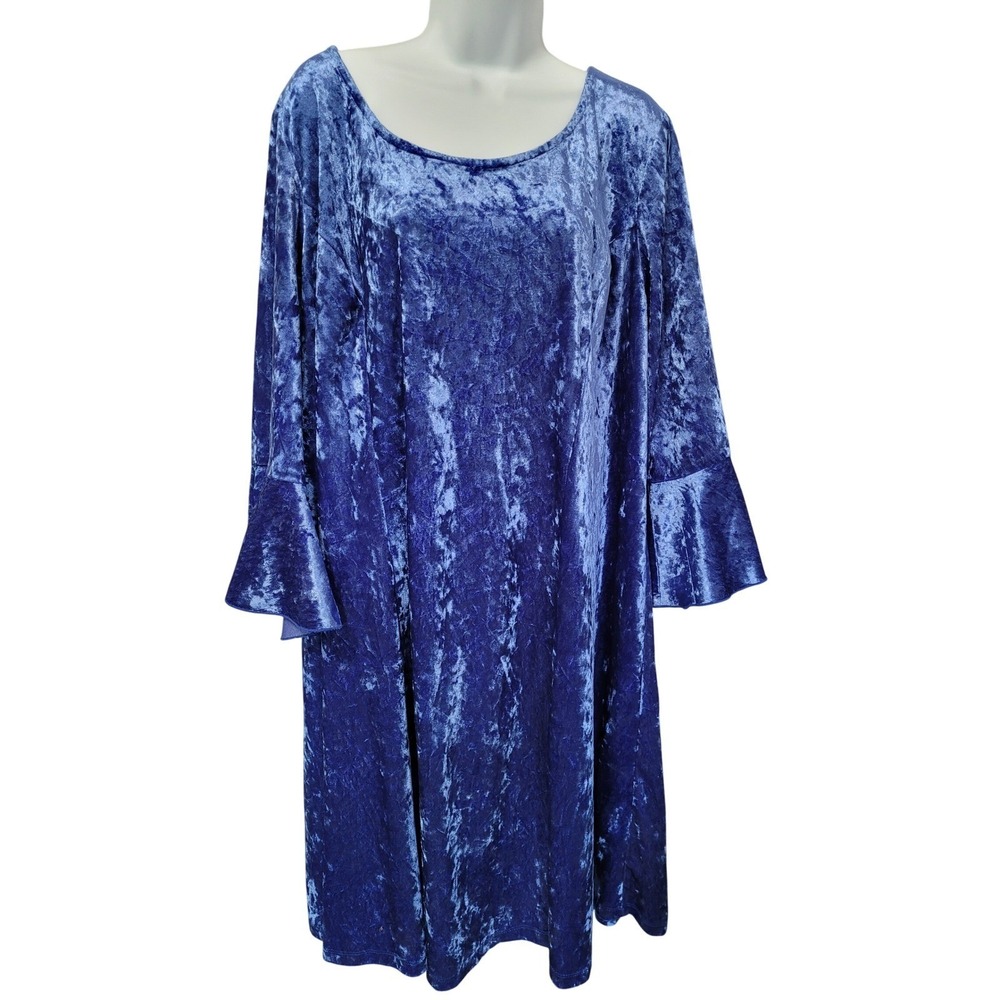 Avenue Dress Womens 26/28 Crushed Velvet Blue Bell Sleeve Strappy Back Party